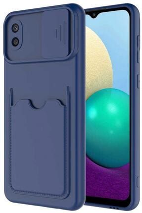 Techsun Galaxy A02 Kılıf Kartlıklı Lens Korumalı Silikon Kartix Lacivert TECHSUN1-KRTX-M31