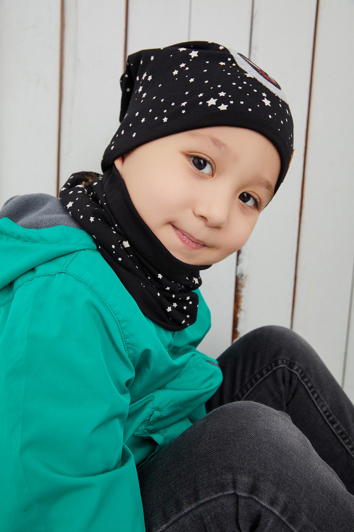 Babygiz Pamuklu Doğal Yumuşak Çift Katlı Penye Çocuk Bebek Bere Boyunluk Set fotoğrafı 2 (önizleme)