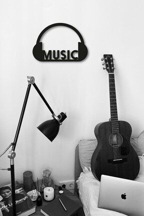 Siyah Ahşap Kulaklık Music Duvar Dekoru - Salon Oturma Yatak Çocuk Odası Ofis Için 28x40cm Tablo NT0B10802