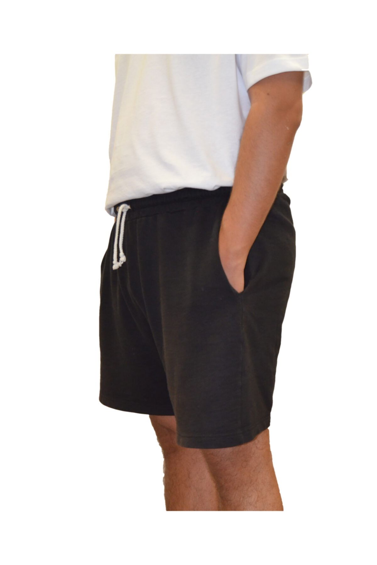 Nur Aka by Nurteks-Black Large Size Two Thread Shorts with Pockets and Elastic Waist 2