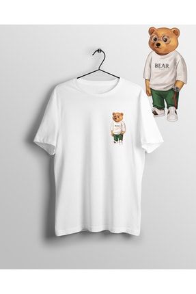 Unisex Stylish Young Baron Cool Teddy Bear Ayı Bisiklet Yaka Baskılı T-shirt Mithril0039