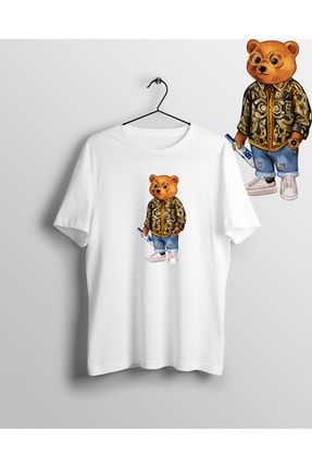 Unisex Bad Boy Baron Cool Teddy Bear Ayı Bisiklet Yaka Baskılı T-shirt Mithril0048