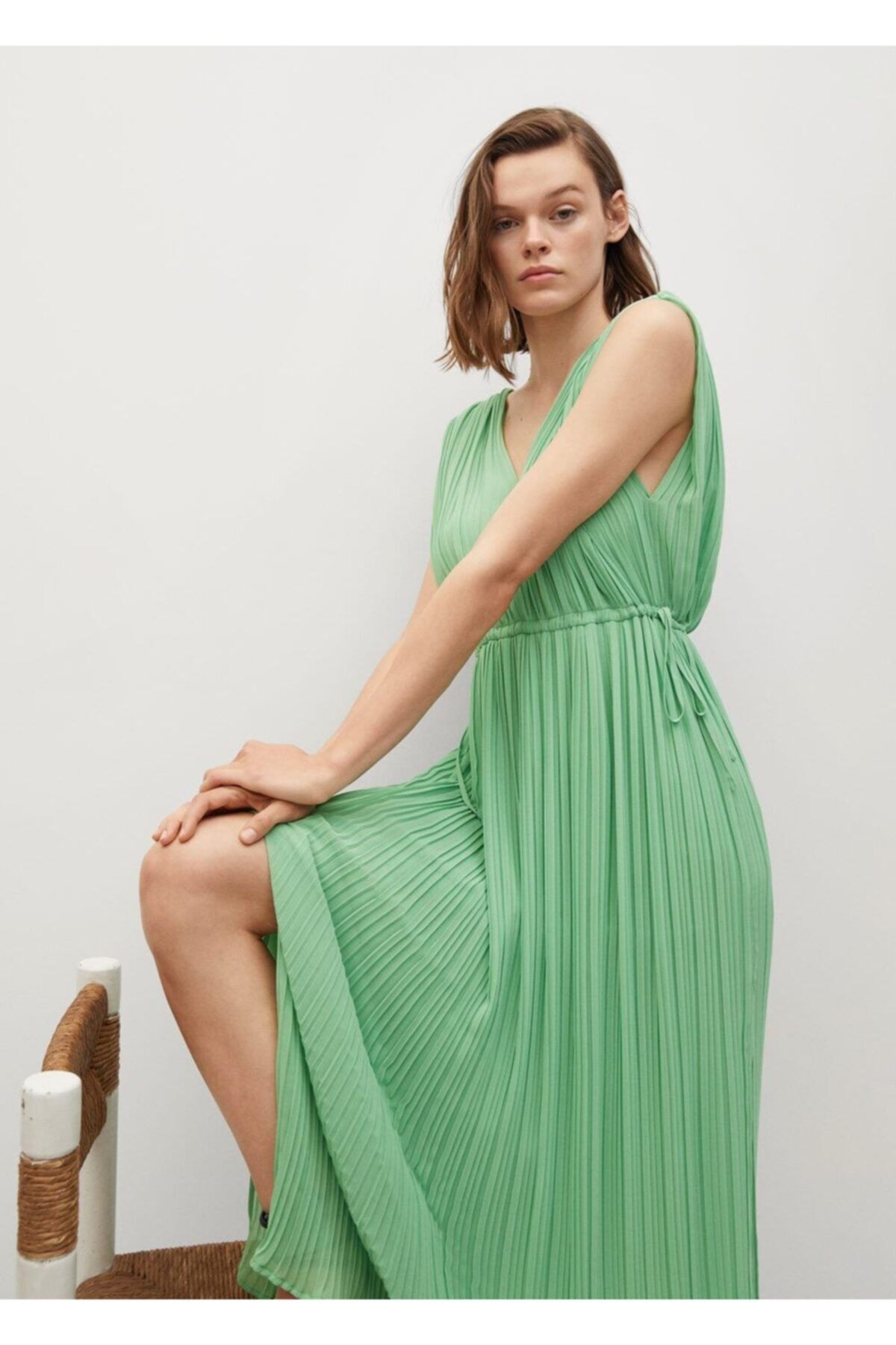 MANGO Women s Pleated Midi Dress Trendyol