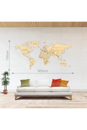 Dekoratif Tek Katman Ahşap Dünya Haritası 3d (büyük Boy) 405435