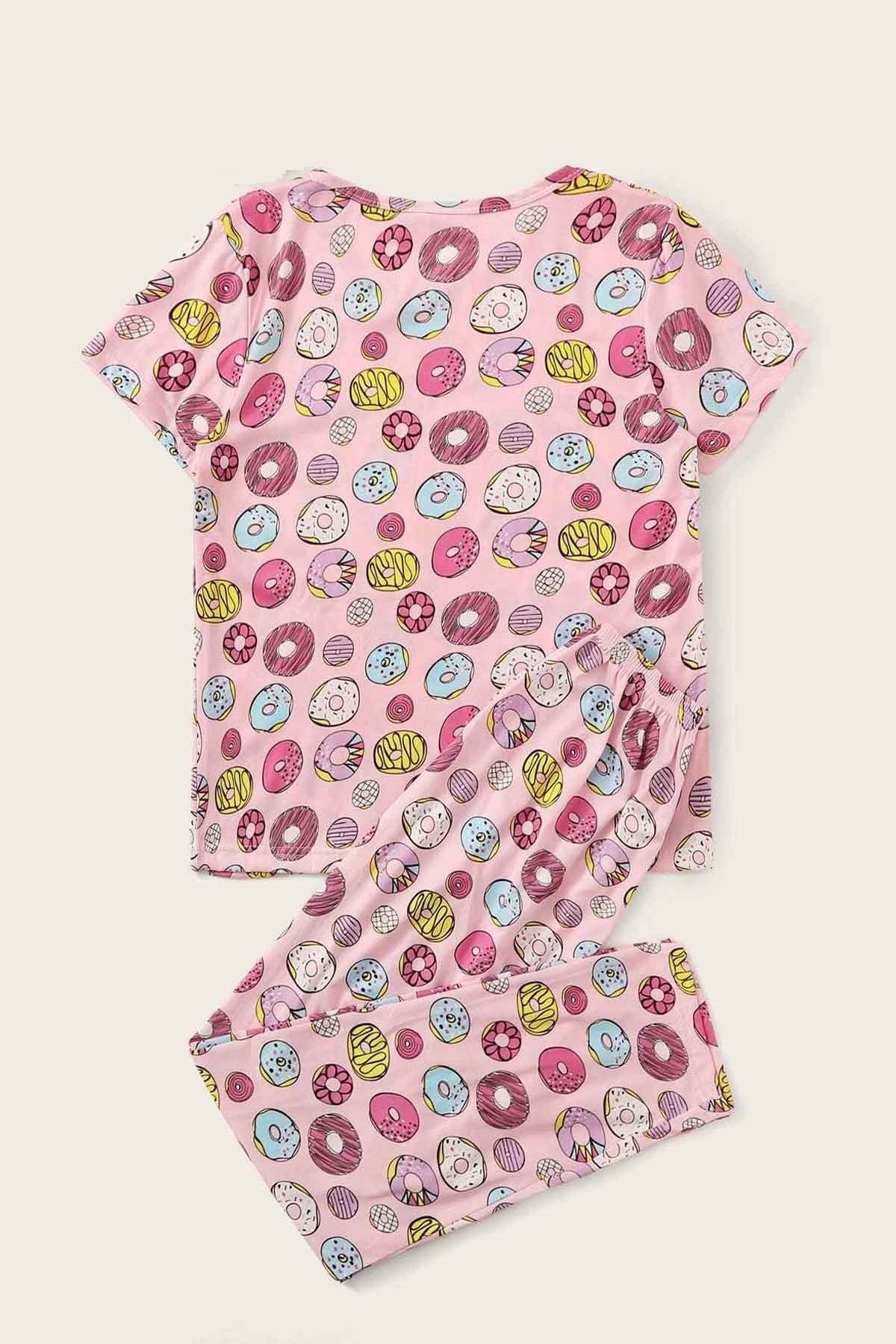 Merry See Rövid ujjú alsó hosszú fánk nyomott pizsama készlet