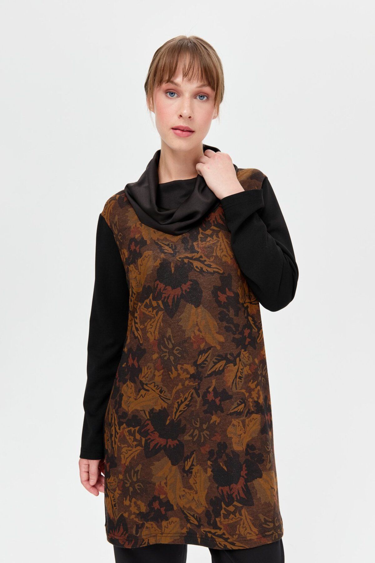 Esswaap-Khaki Color Leaf Patterned Degaje Tunic 4