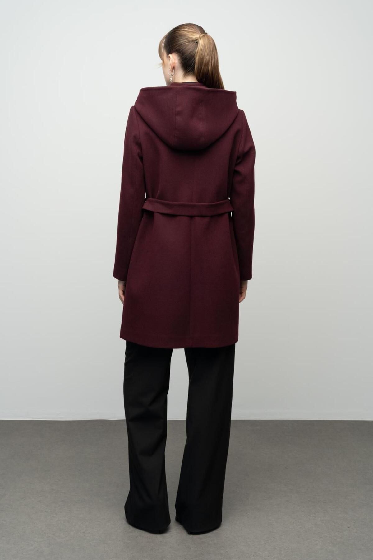 Olcay-Removable Hooded Coat with Metal Snap Accessory - A.MURDUM 3021 6