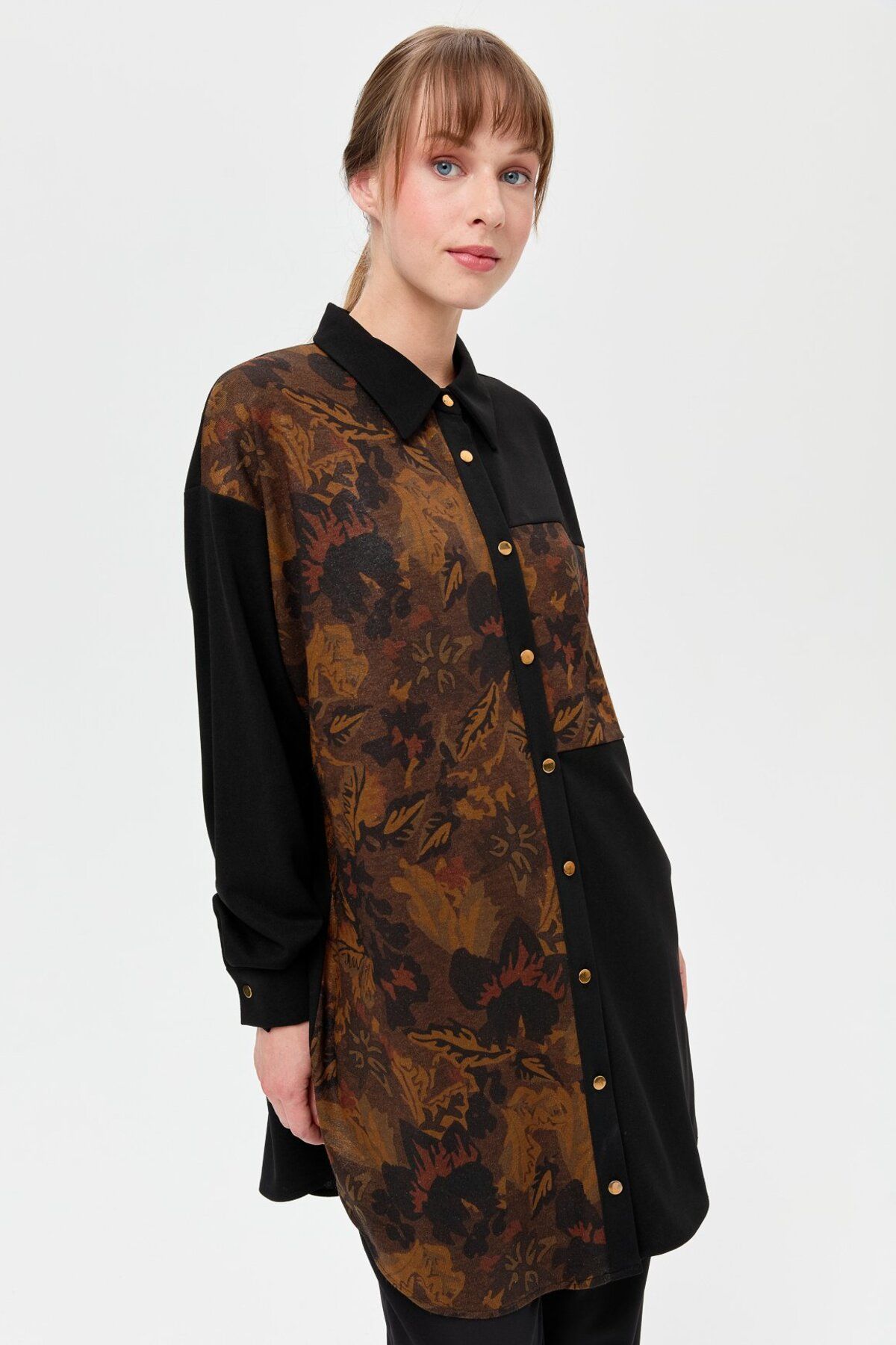 Esswaap-Khaki Tunic - Comfortable Fit, Leaf Pattern 4