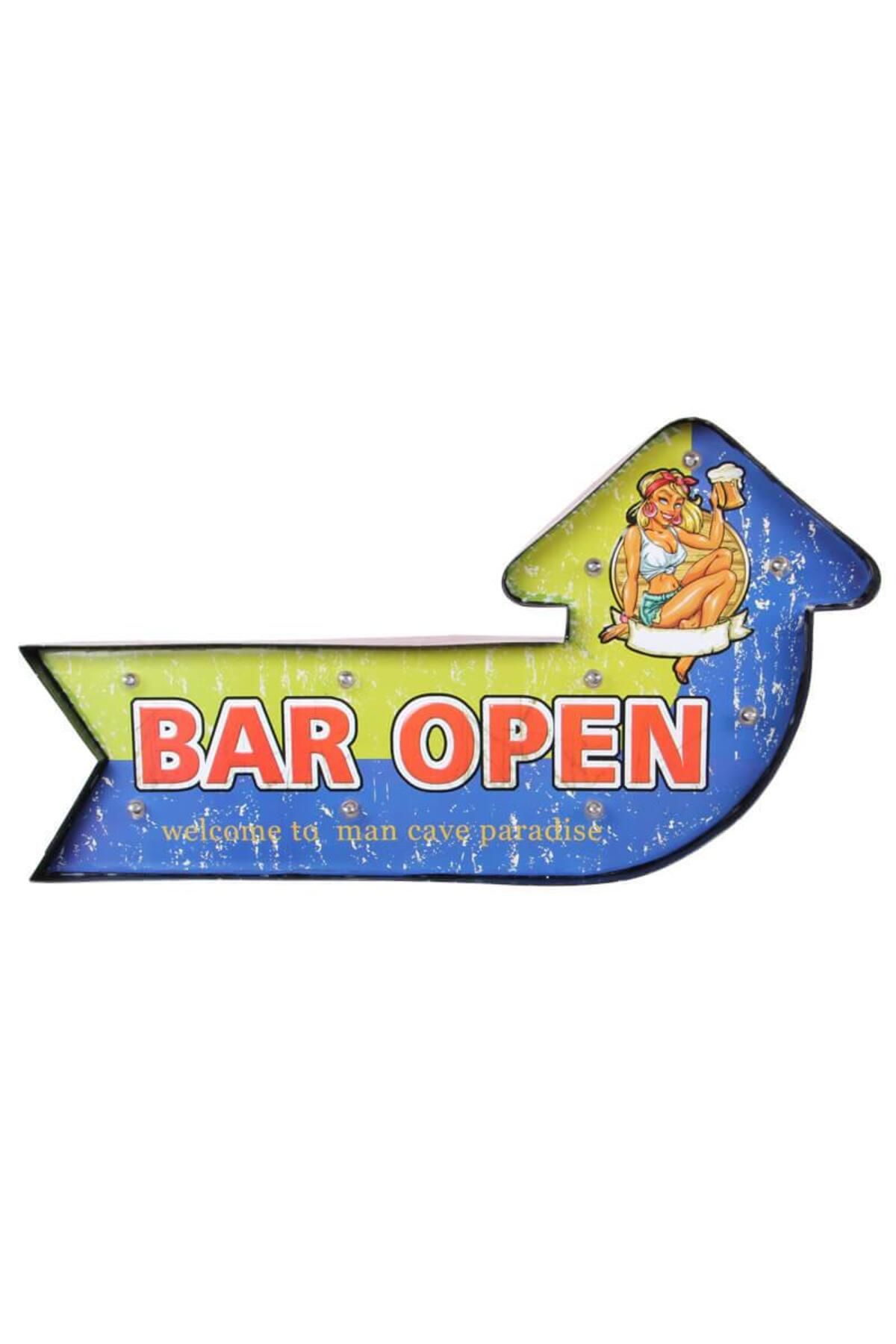 GÜL ÖZTÜRK Bar Open Temalı Ledli Bar Tabelası Pano Vintage Led Ampülü