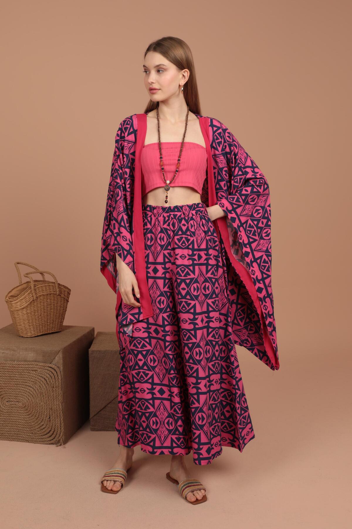 Kadın Empirme Viskon Kumaş Salaş Kimono Takım