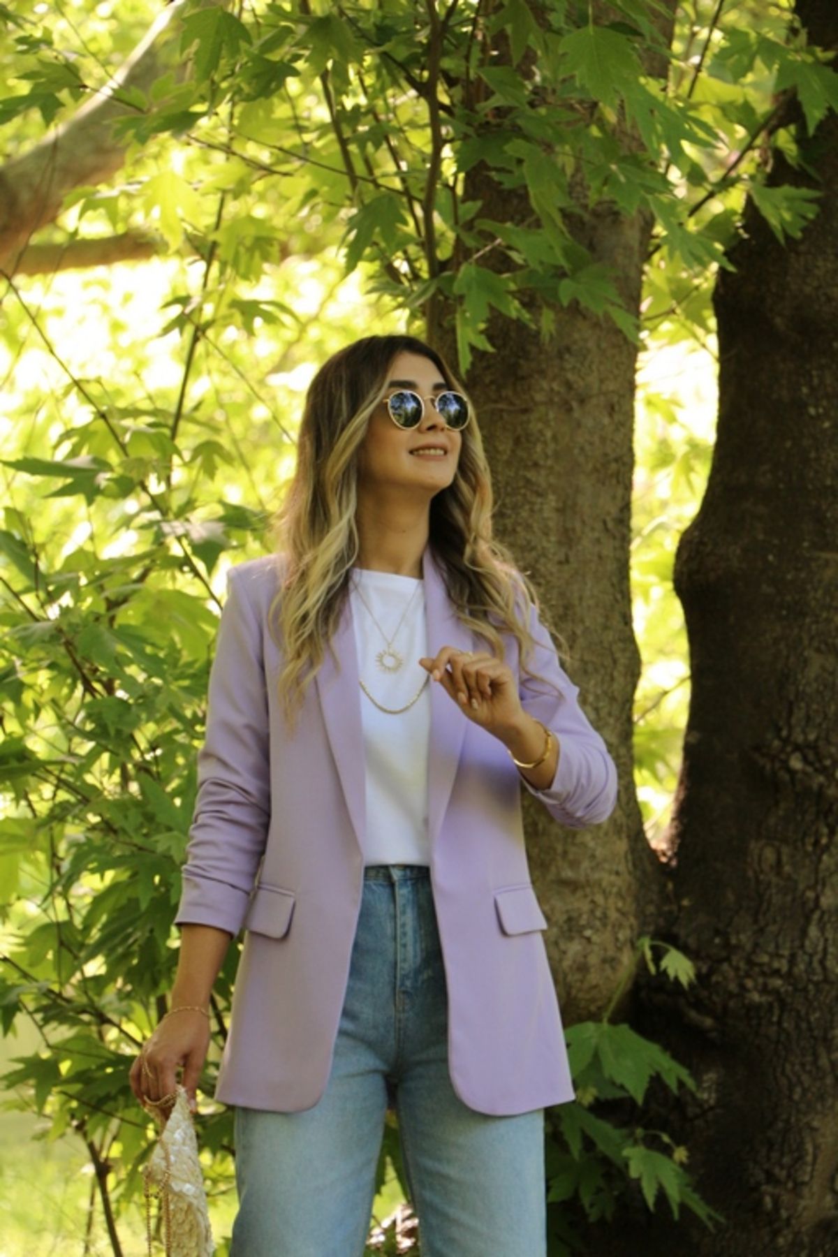 bytugcekaya-Lilac Sleeve Drawstring Detail Blazer 2