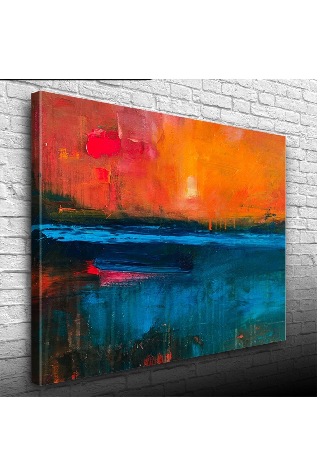 pazarella Günbatımında Kıyıdaki Kayık Yağlıboya Kanvas Tablo 50 x 70