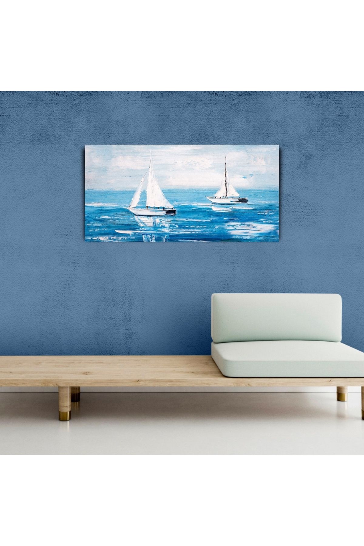 pazarella Denizde Beyaz Yelkenliler , Kanvas Tablo 60 x 120