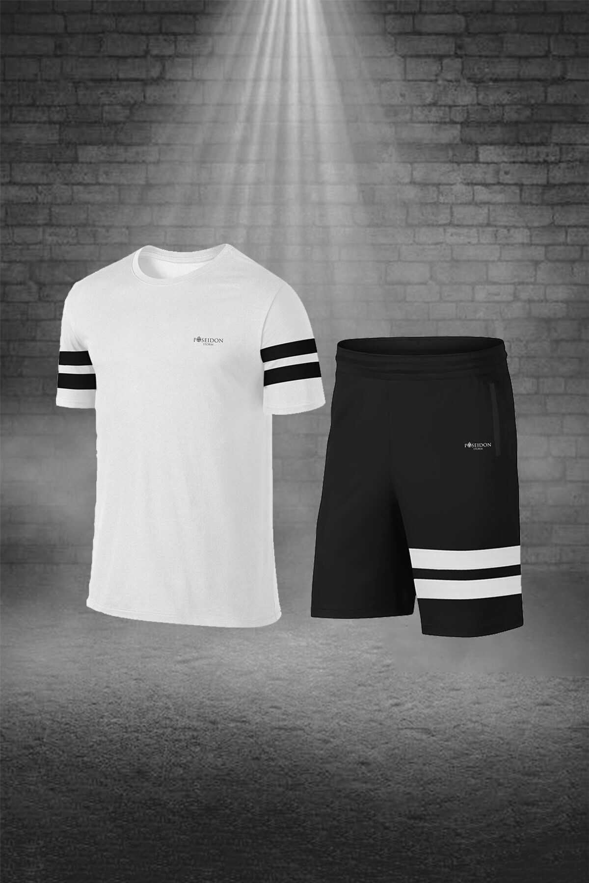 پوزایدون استورم شلوارک تی‌شرت مردانه سایز بزرگ خاکی، راحت و یقه گرد، دارای جیب برای پیاده‌روی و دویدن، دو تکه در پایین