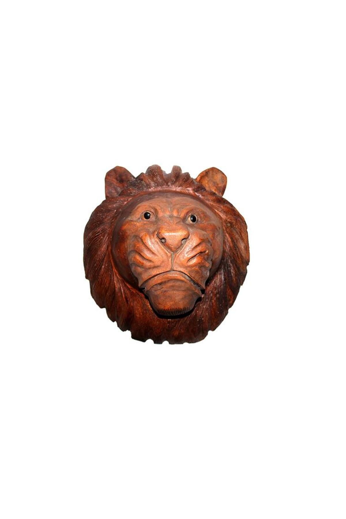 LiderGlobal Dekoratif 40Cm Ahşap Aslan Kafası Hediyelik