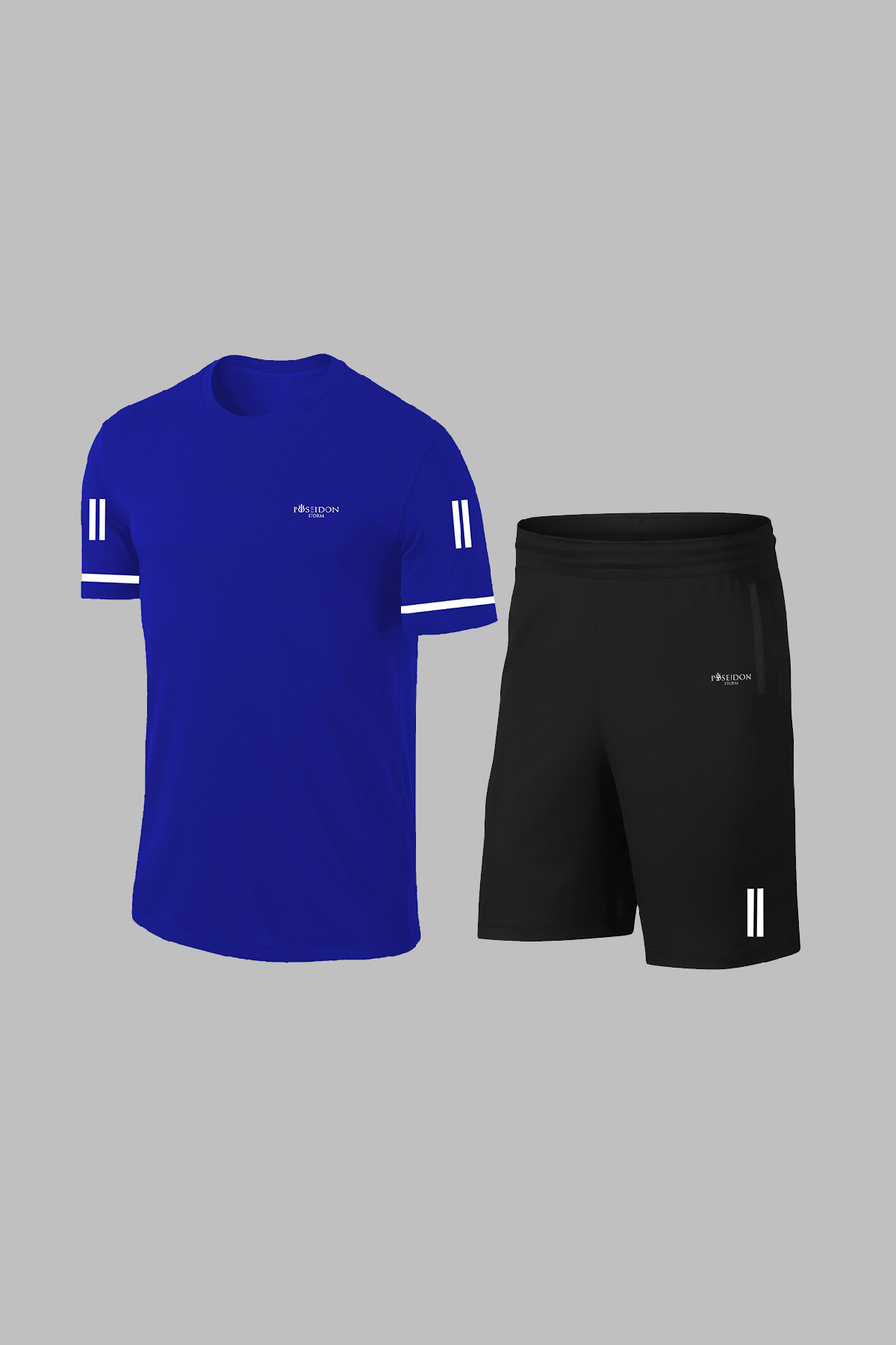 پوزایدون استورم ست تی‌شرت و شلوارک مردانه سایز بزرگ، راحت و ساده، آبی رنگ و دارای جیب برای تمرین و دویدن (سایز 4XL-10XL)