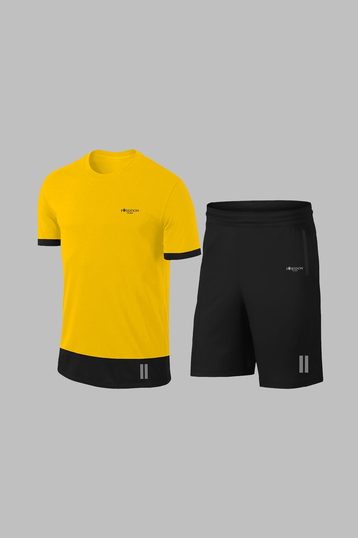 POSEIDON STORM-Мъжки комплект от тениска и шорти Oversize, жълт Dri-Fit - с джоб, кръгло деколте (4xL-10) 1