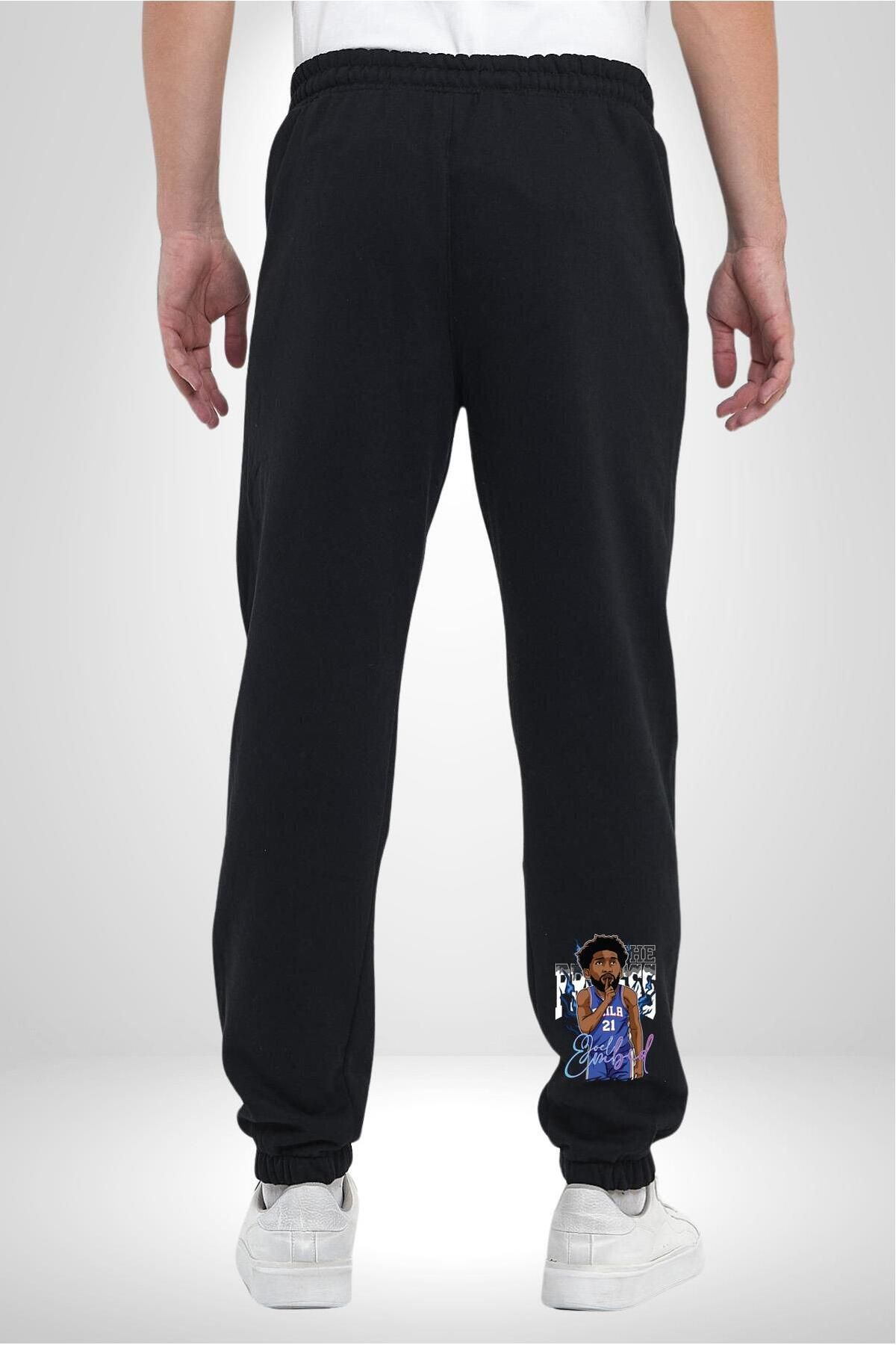 Angemiel-Pantaloni de trening pentru baschet Joel Embiid pentru bărbați - Philadelphia 3 fire imprimate negru 4