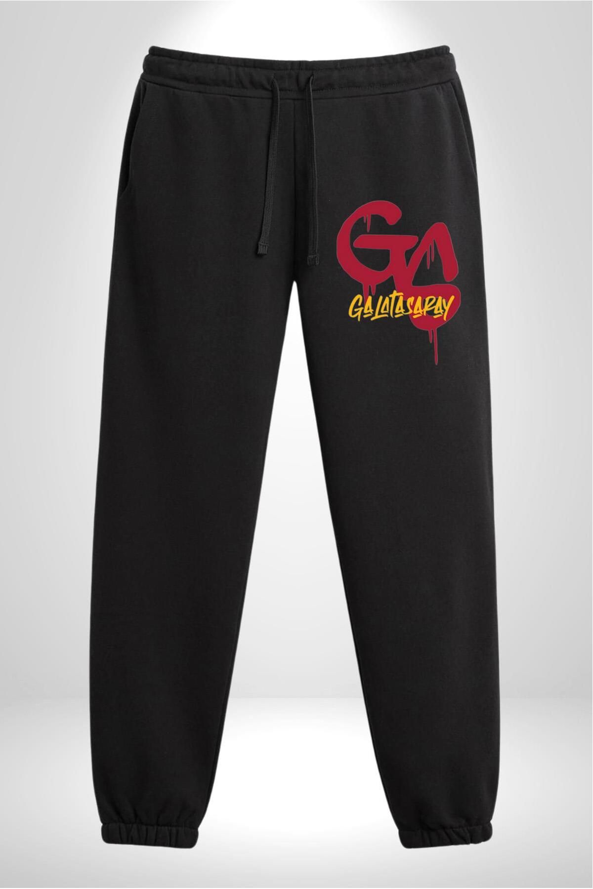 Angemiel-Men's Printed Black Sweatpants - Yellow Red Gs 3 Thread 3