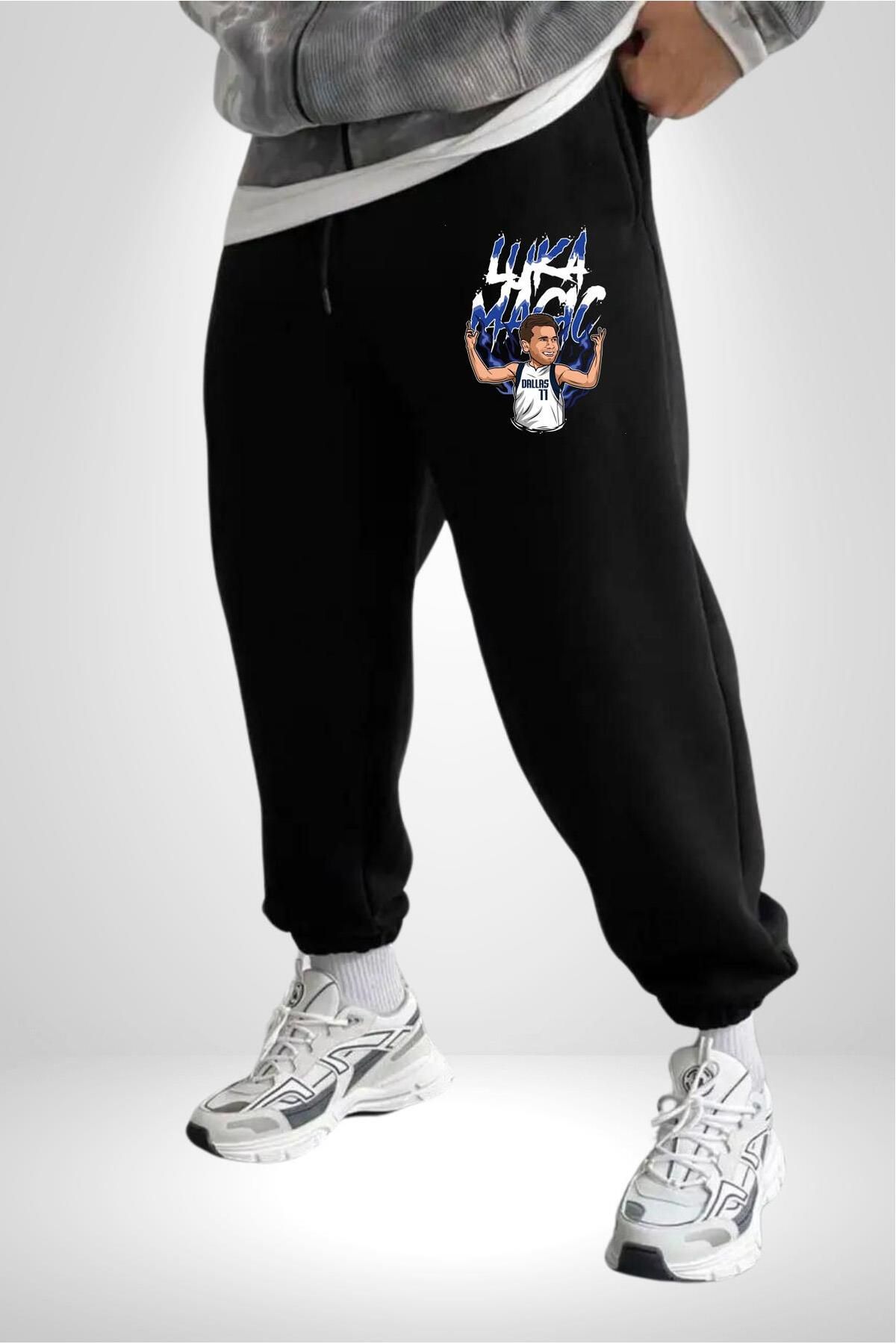 Angemiel-Luka Luka Doncic - Dallas 3 Men's Basketball Sweatpants, 3 Thread Black Printed 3