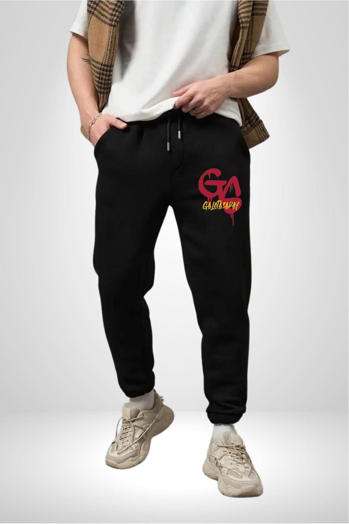 Angemiel-Men's Printed Black Sweatpants - Yellow Red Gs 3 Thread 1