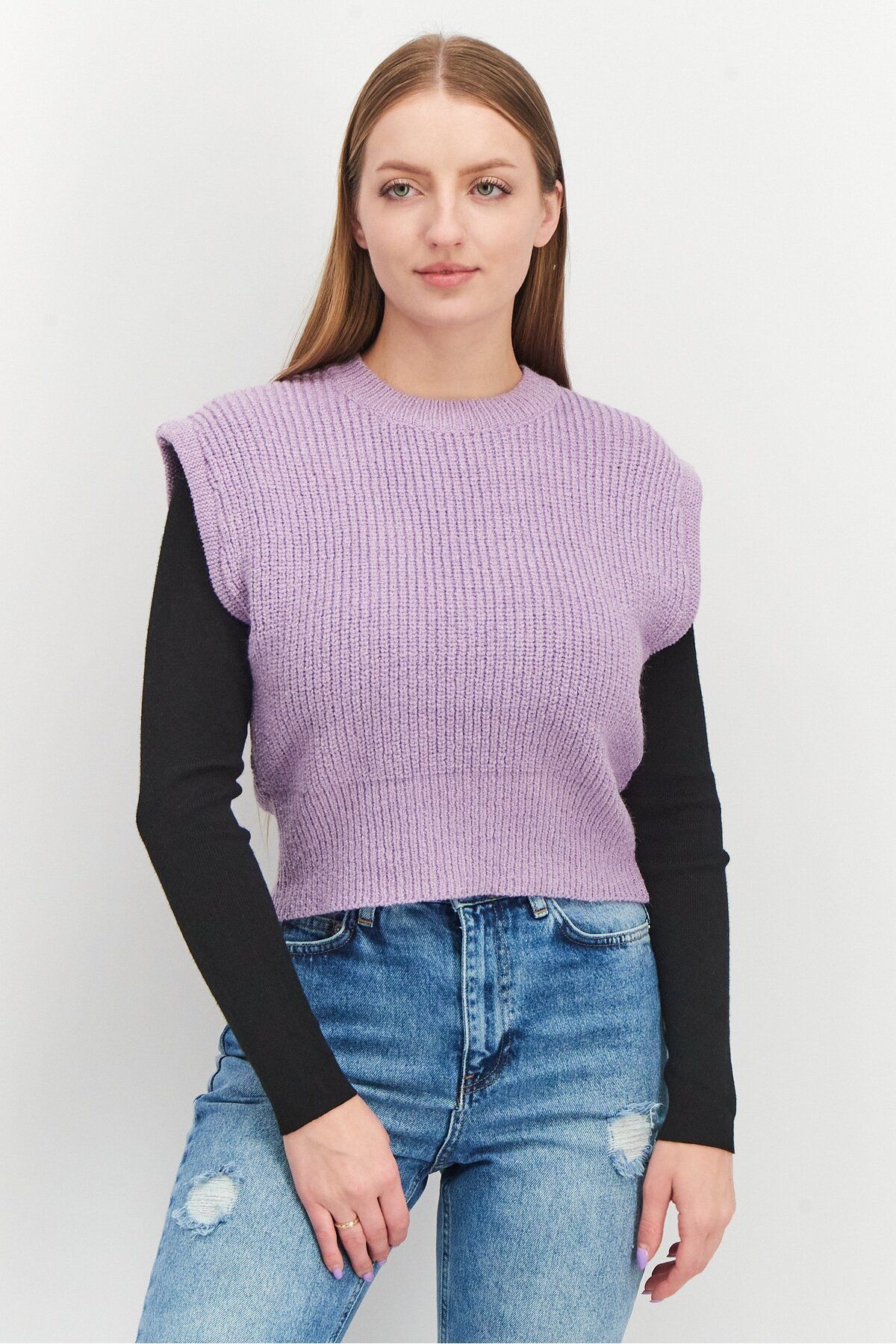 NA-KD-Women Crew Neck Knitted Sweater Vest, Light Purple 1