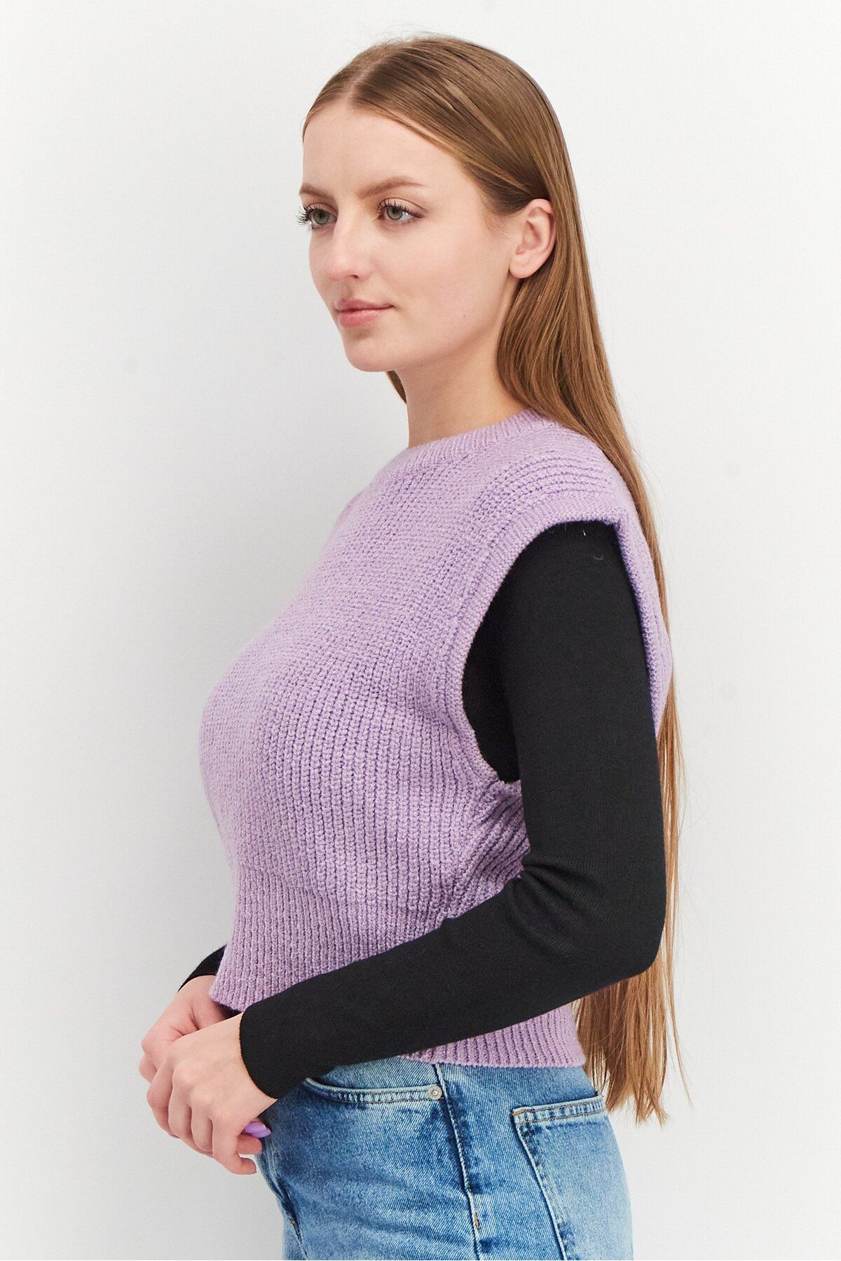 NA-KD-Women Crew Neck Knitted Sweater Vest, Light Purple 3