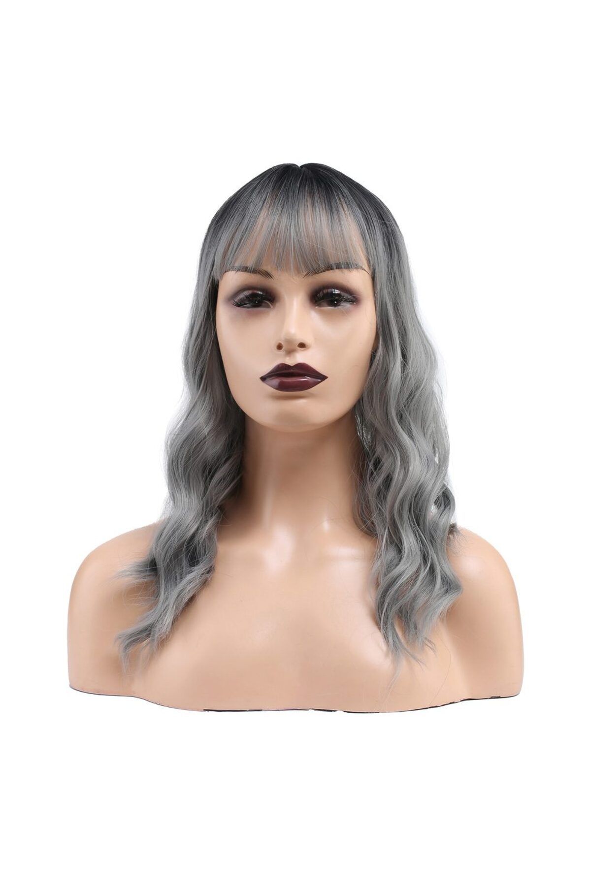 doremodam-Wavy Short Black/Grey Ombre Kanekalon Wig 1
