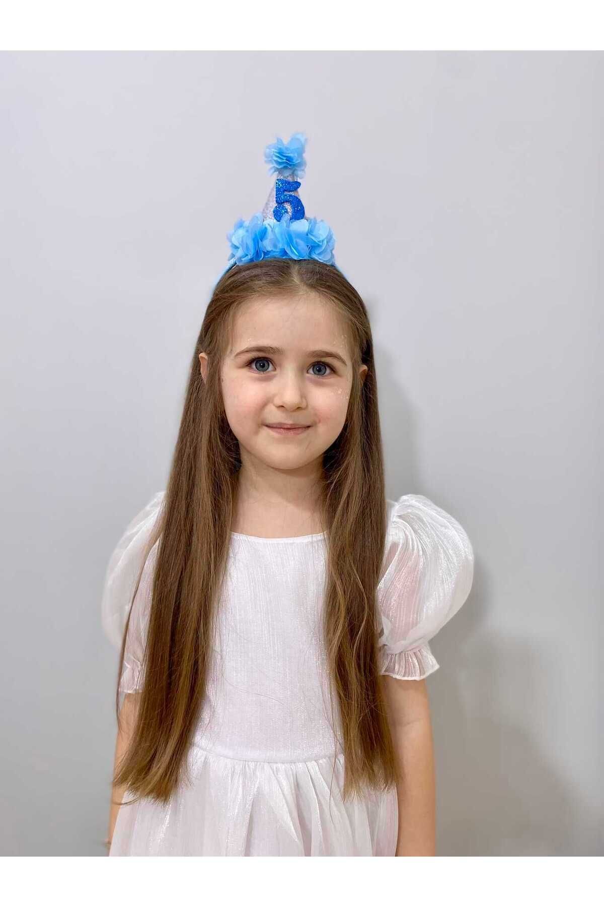 Trac-Glitter Funnel Elsa Blue Tulle Floral Fabric Covered Birthday Crown - Choose Age 2