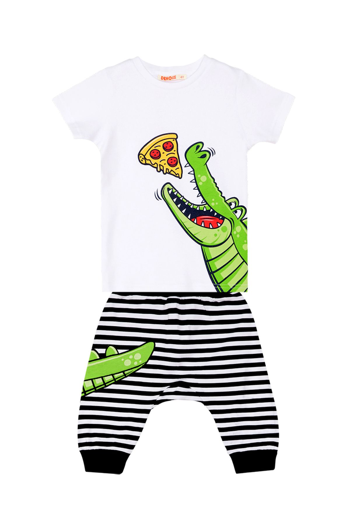 Denokids-Pizza Crocodile Boy Tričko Capri Shorts Set 3