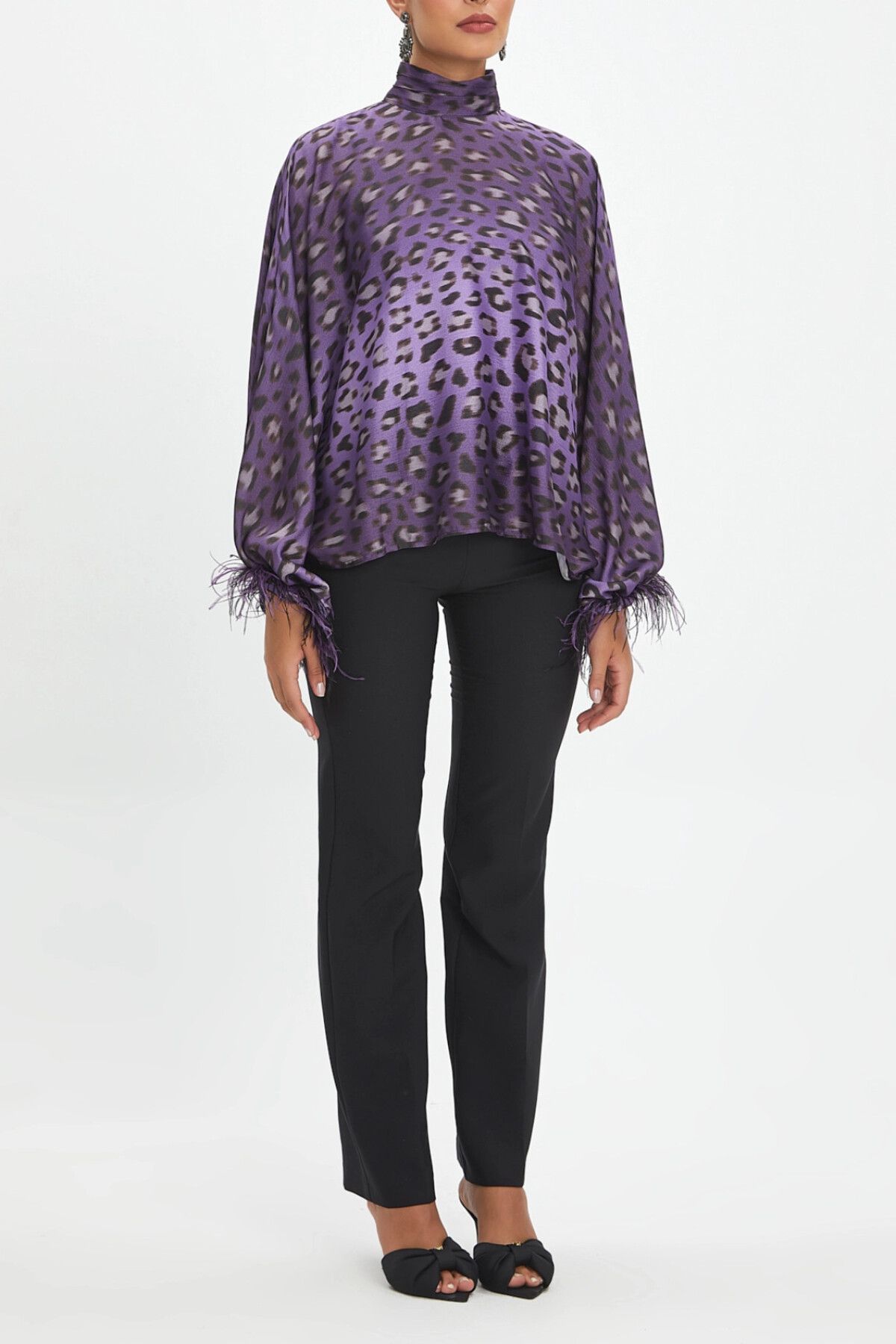 SERPİL-Bat Sleeve Leopard Patterned Purple Blouse with Sleeve Detail 39112 1