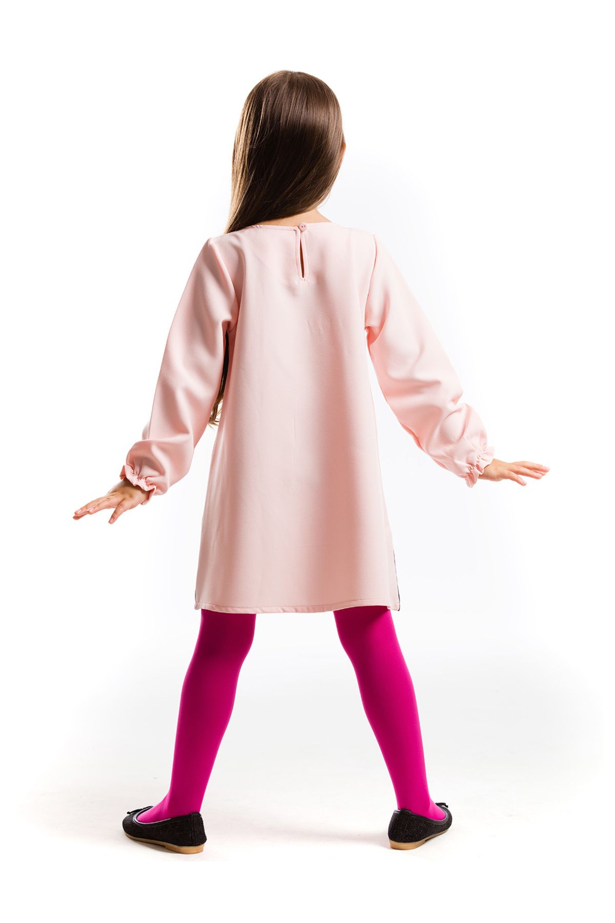 Denokids-Rosa gewebtes Mädchenkleid - Elegante Gazelle 2