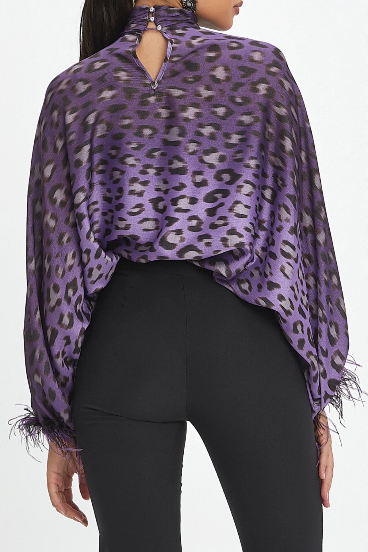 SERPİL-Bat Sleeve Leopard Patterned Purple Blouse with Sleeve Detail 39112 4