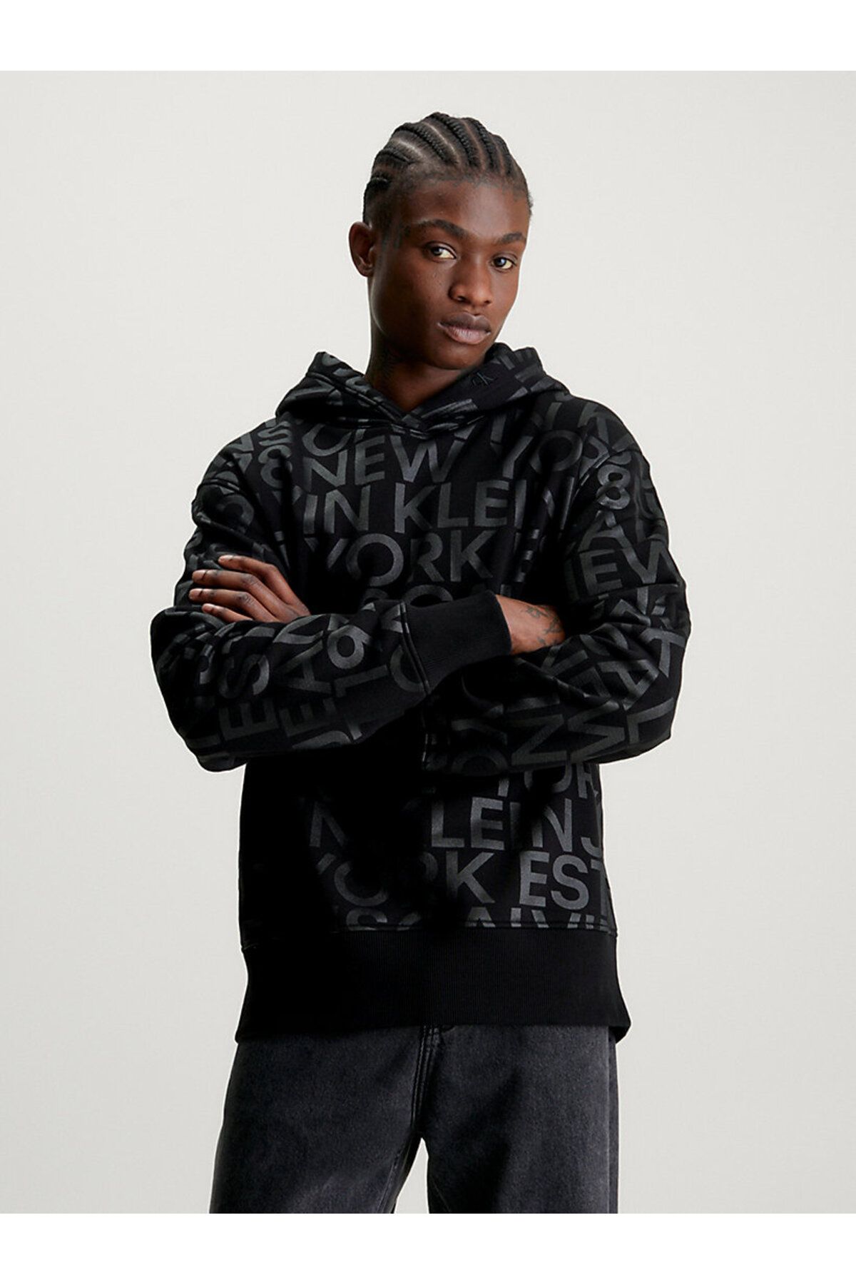 سویشرت مشکی مردانه آرم AOP Hoodie اورجینال Calvin Klein