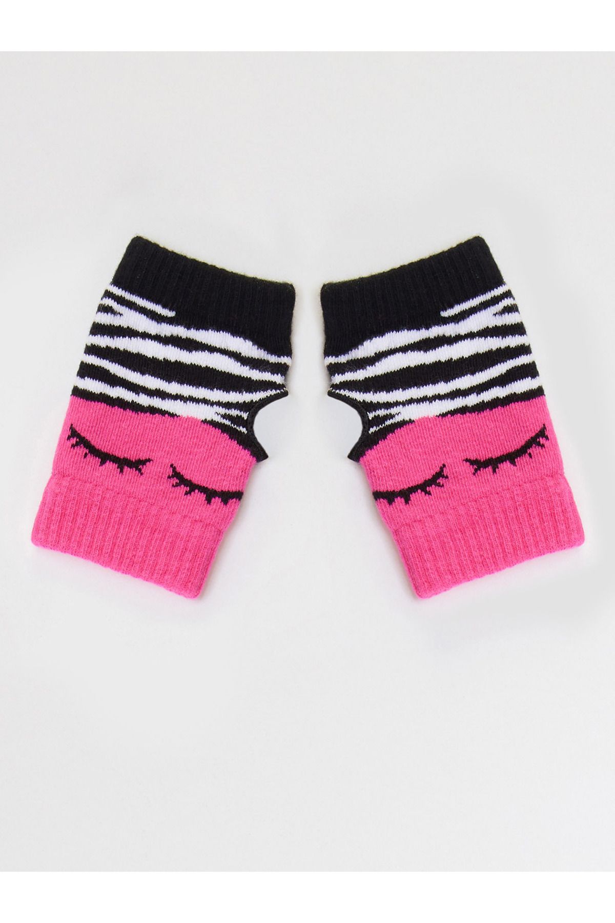 Denokids-Fingerlose Handschuhe in Rosa und Schwarz für Mädchen von Zebra 2