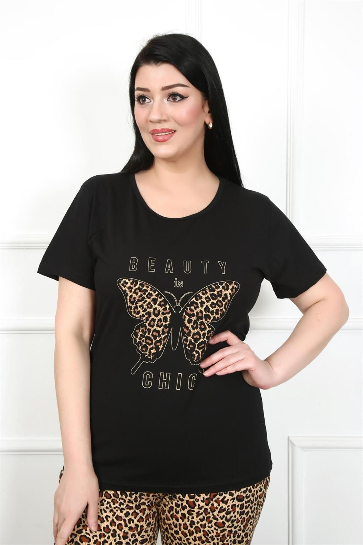 Akbeniz-Women's Plus Size Short Sleeve Pajama Set 202203 3