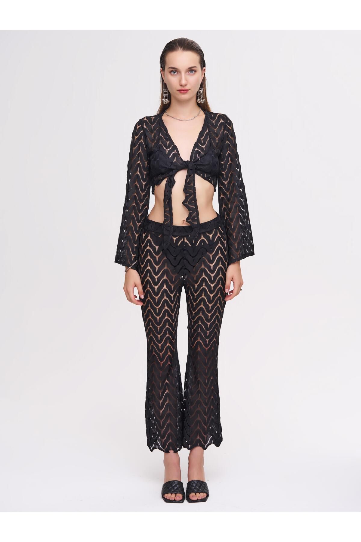 LA GARİTA Jude Siyah Crop Top&pantolon Set