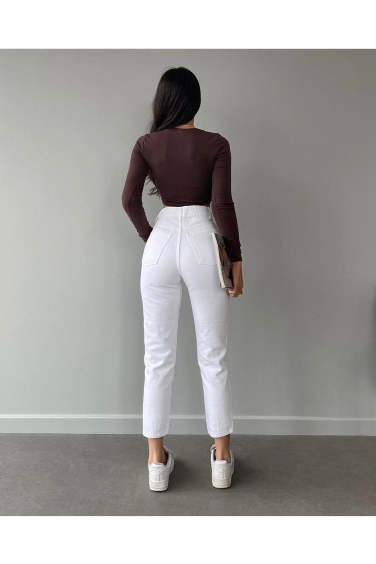 LAMİRA-Mom Jean Lycra White High Waist Jeans (DOES NOT SHOW UNDERWEAR) 2