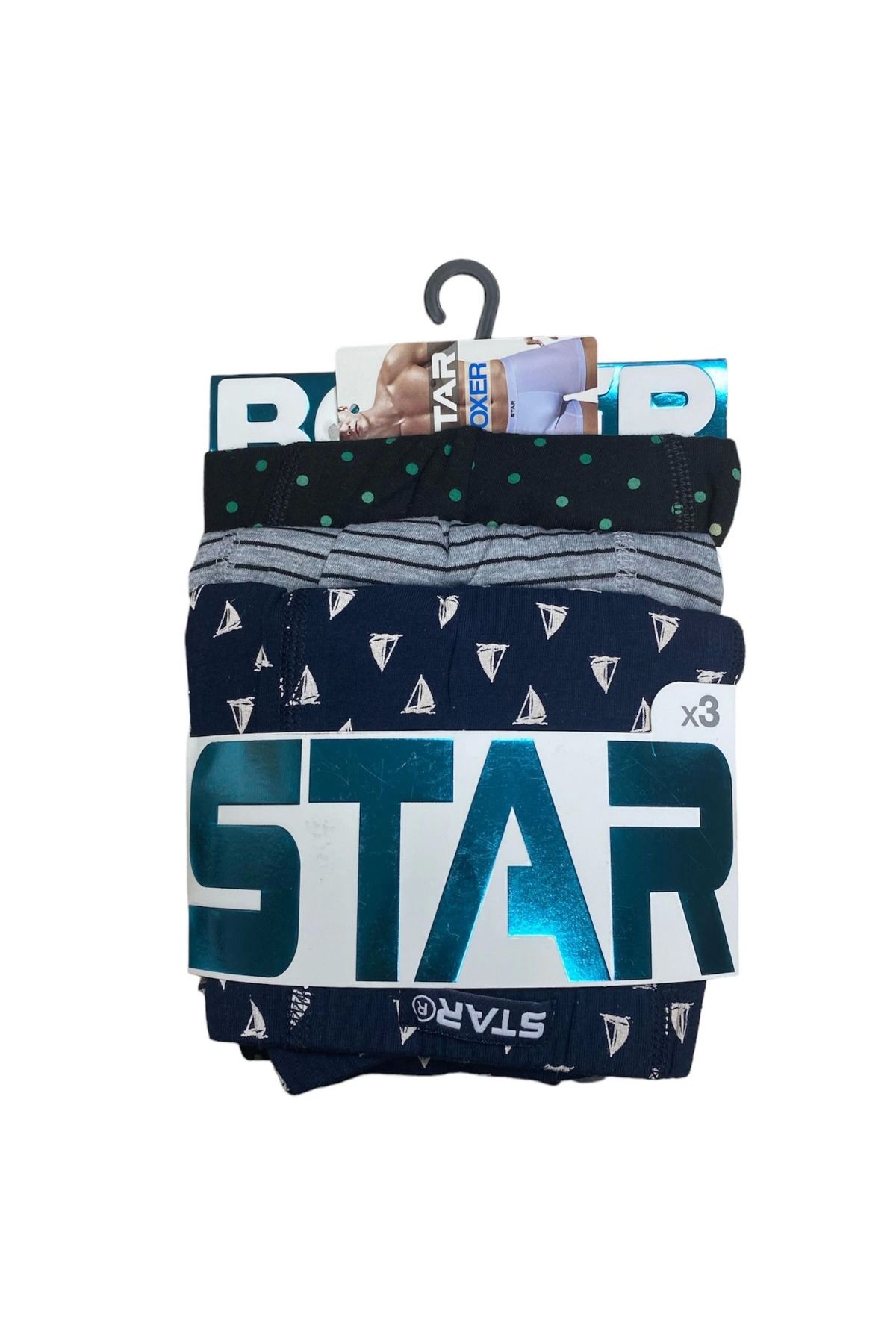 dalinda Star 106 Desenli Pamuklu Kemer Likralı 3'lü Boxer