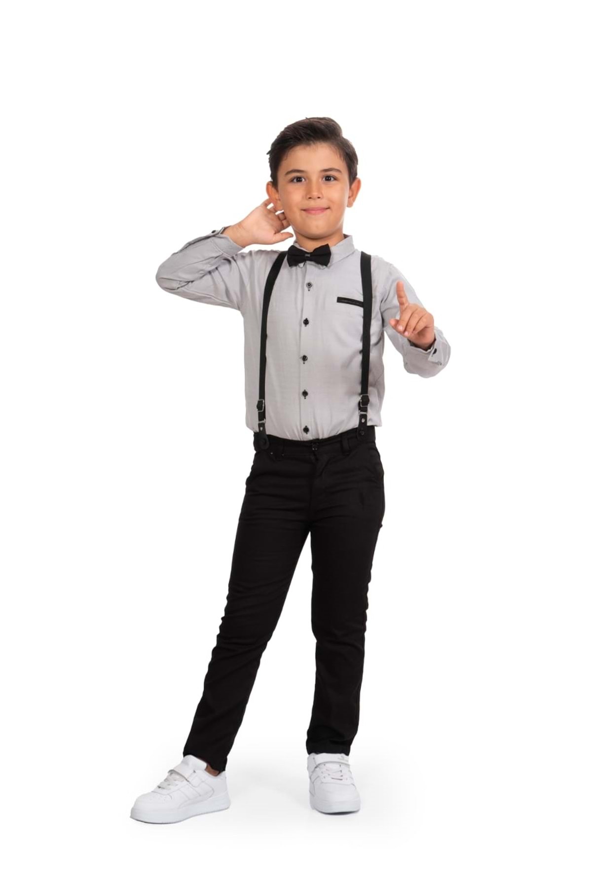 Mnk Baby&Kids Oxford Shirt Long Pants Boys' Set Mnk0302 Dark Gray