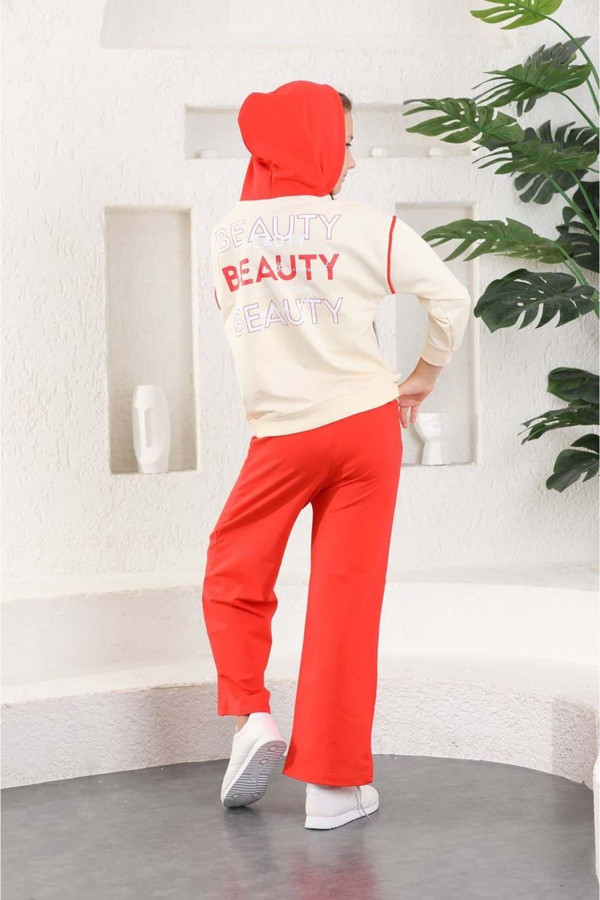 Mnk Baby&Kids Beauty Slaş Kız Çocuk İkiiplik Kapşonlu Eşofman MNK0395 NAR ÇİÇEĞİ fotoğrafı 3 (önizleme)