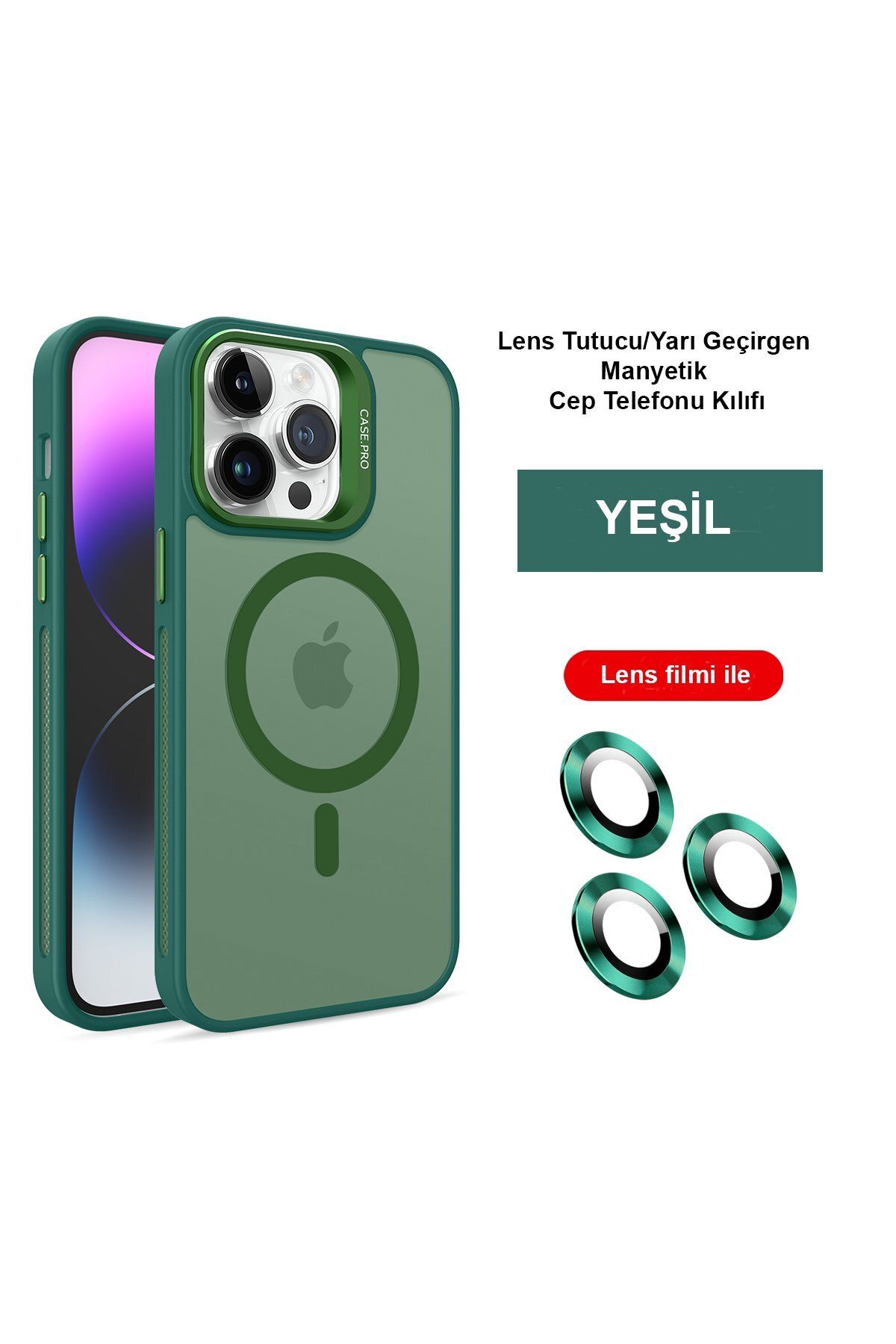 Joko iPhone 15 Pro Max Kılıf Flet Lens Magsafe Kapak - Koyu Yeşil ZRNET