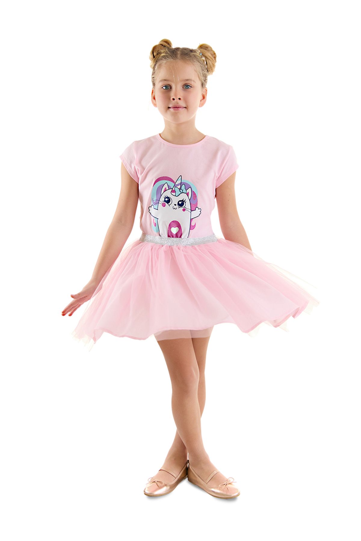 Denokids-Rosa Tüll-Abendkleid für Mädchen mit Einhornmotiv 1