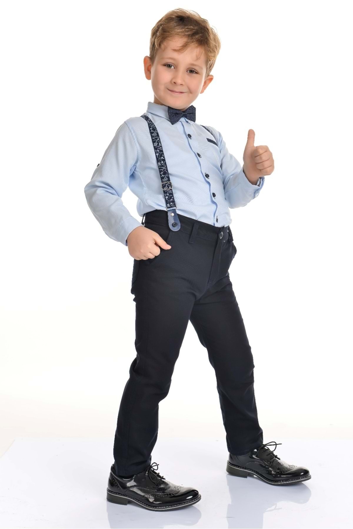 Mnk Oxford Gömlek Uzun Pantolon Erkek Çocuk Takımı MNK0302 MAVİ fotoğrafı 3 (önizleme)