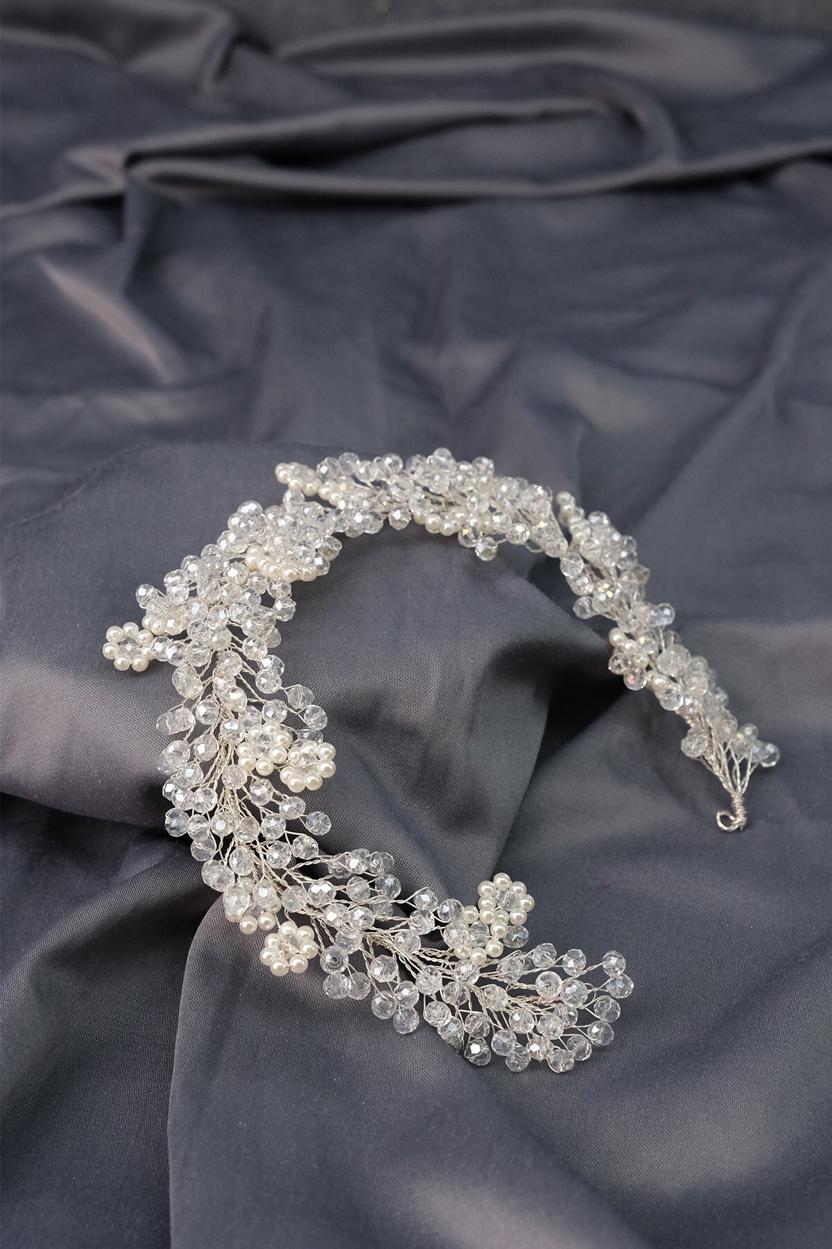 Cream Duru Beaded Bridal Crown Hair and Turban Accessory