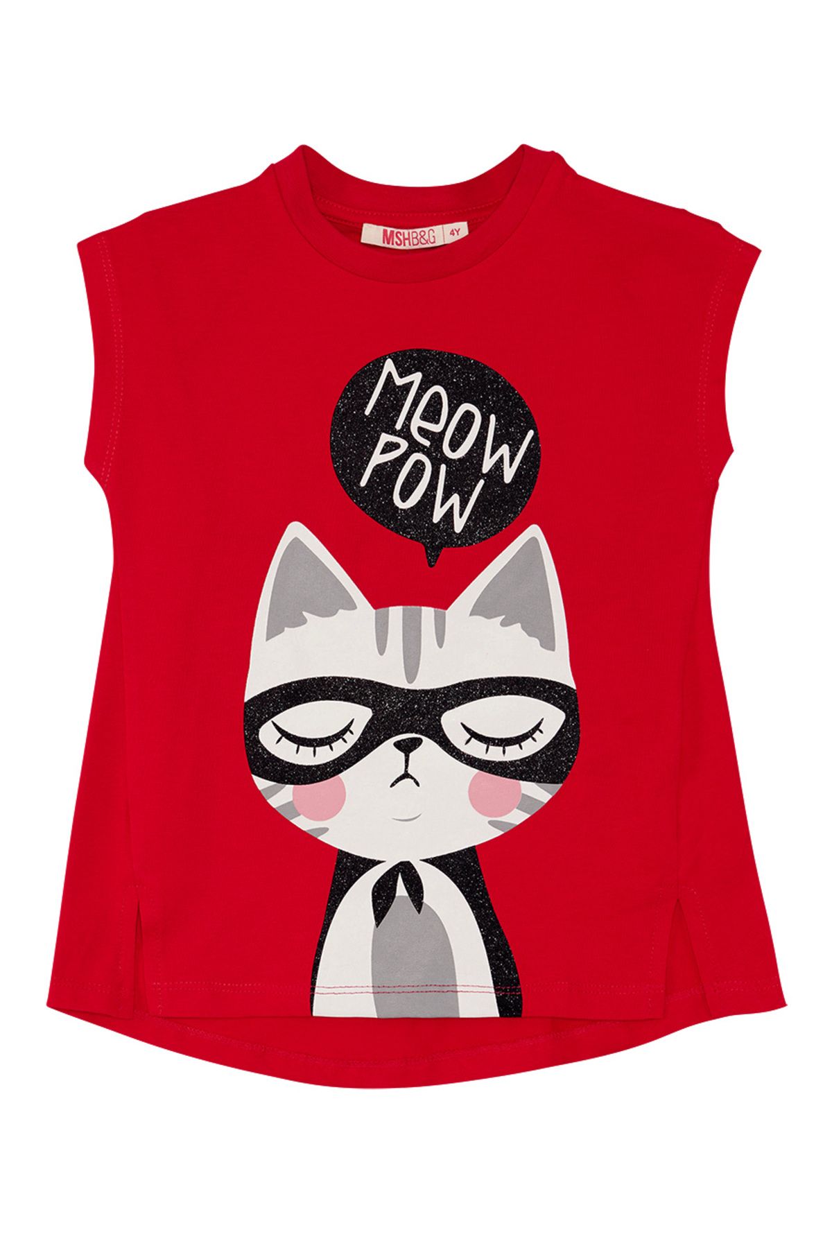 MSHB&G-Rot gestreiftes T-Shirt- und Leggings-Set für Mädchen - Meow Pow 5