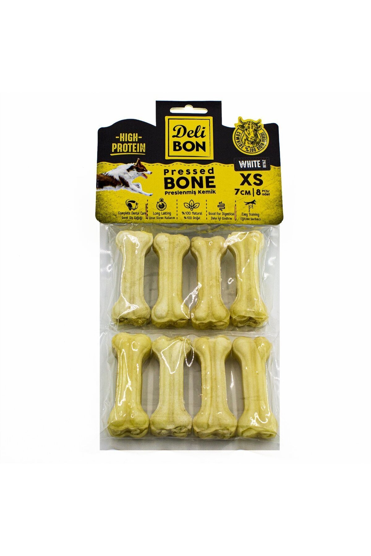 Genel Markalar Deri Press Köpek Kemik Ödülü Beyaz Stick-Xsmall-7 Cm-8 Adet