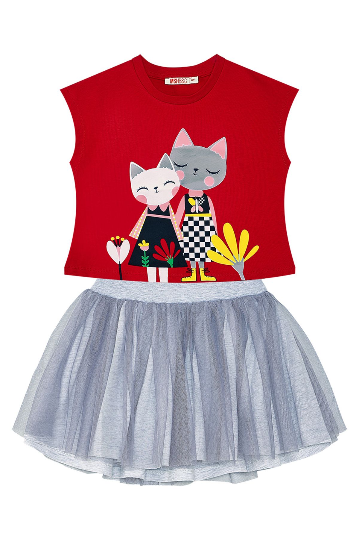 MSHB&G-Sommer-Set aus T-Shirt und flauschigem Tüll-Tutu-Rock für Mädchen - Kanka Cats 3