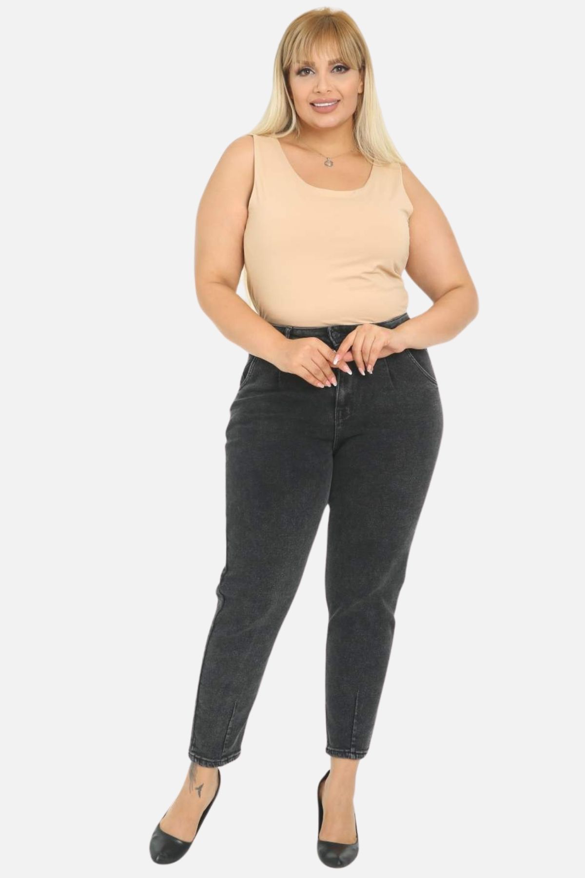 CEDY DENIM Mom Fit Jean Büyük Beden Yüksek Bel Carrot Kesim Dar Paça Pileli Esnek Kot Pantolon C600