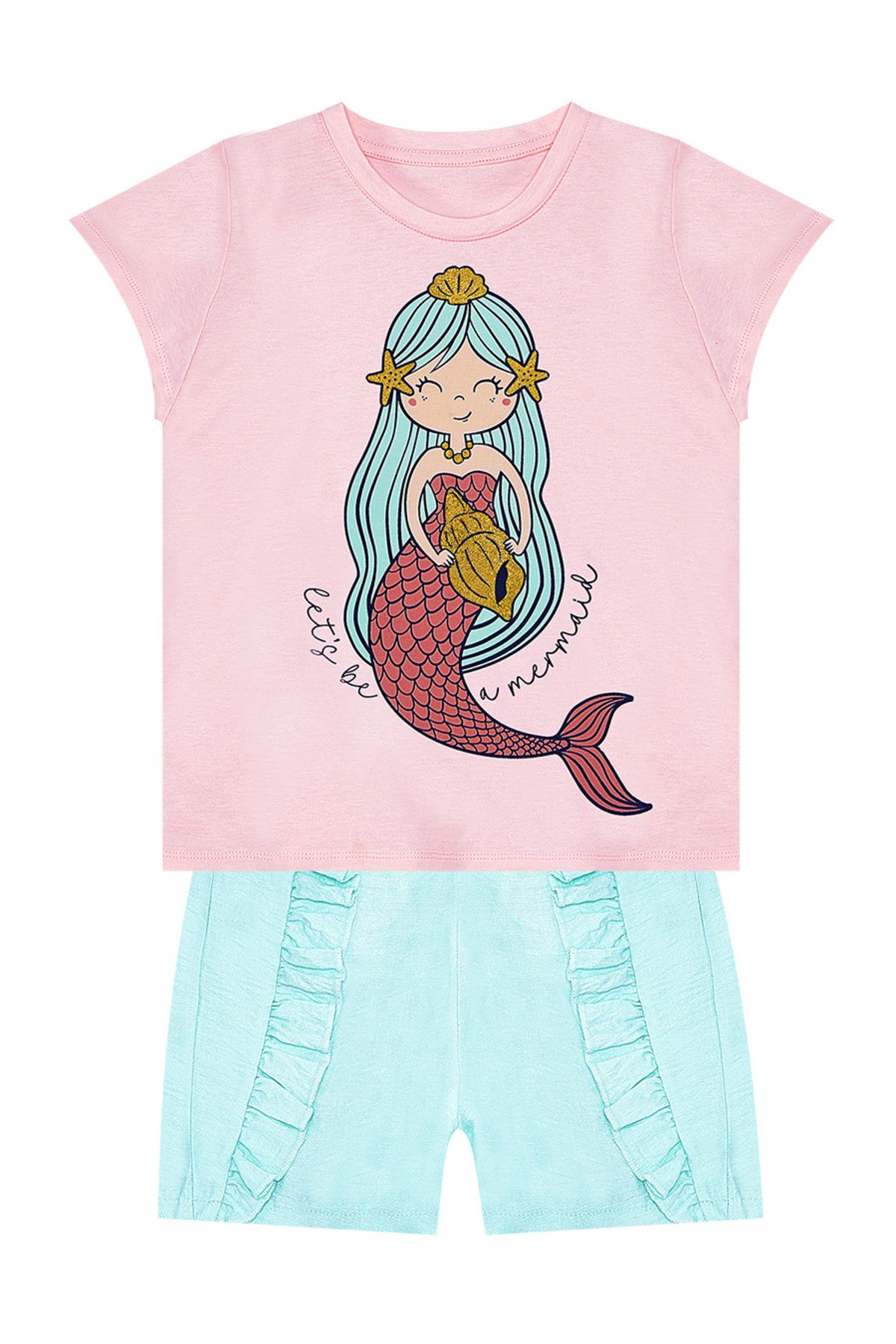 MSHB&G-Girl's Summer T-shirt and Frilly Shorts Set - Mermaid 3